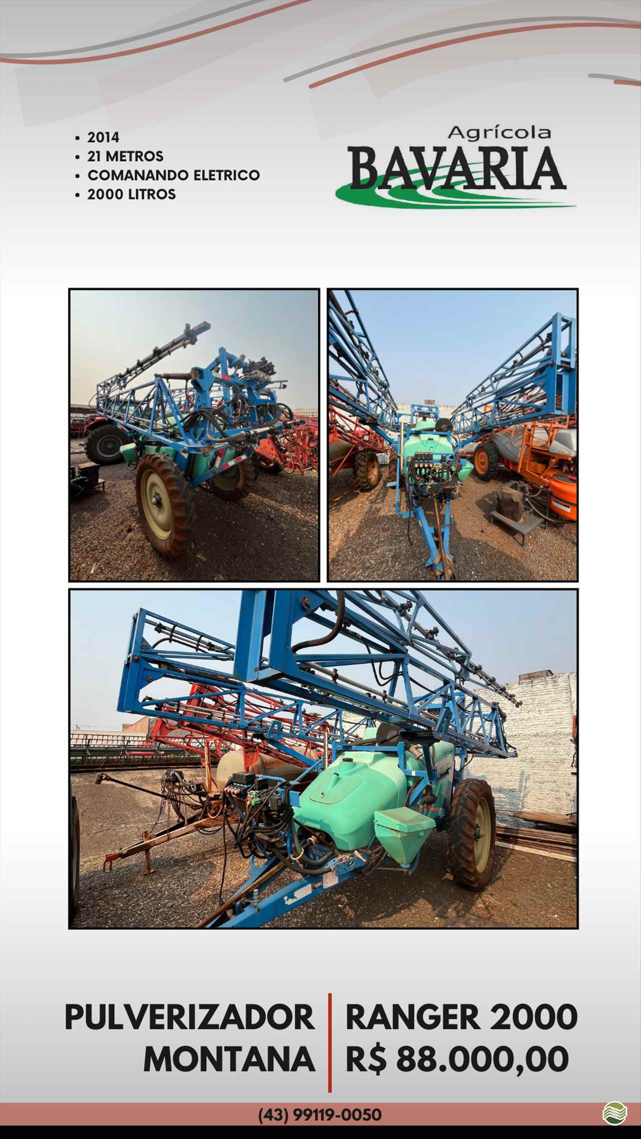 PULVERIZADOR MONTANA RANGER Arrasto Agricola Bavaria ROLANDIA PARANÁ PR